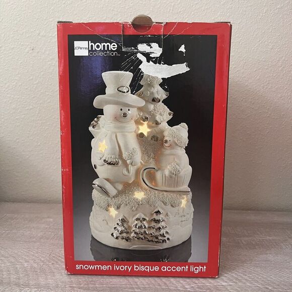 JCPenney Home Collection Snowman Ivory Bisque Accent Light Lamp Gold Porcelain - Picture 8 of 9